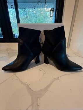 Halston Heritage Black Pointed Toe Ankle Boots with Sculpted Heel